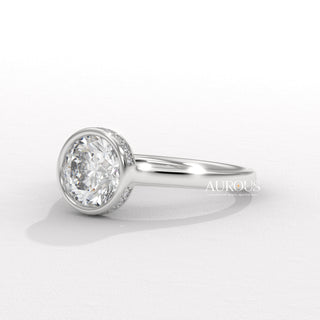 1.0CT Round Diamond Hidden Halo Bezel Setting Engagement Ring