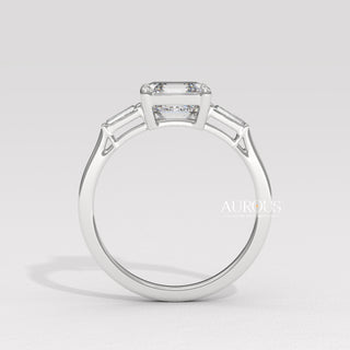 1.50CT Asscher Diamond Three Stone Moissanite Engagement Ring