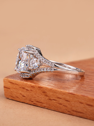 1.50CT Oval Moissanite Three Stone Split Shank Engagement Ring