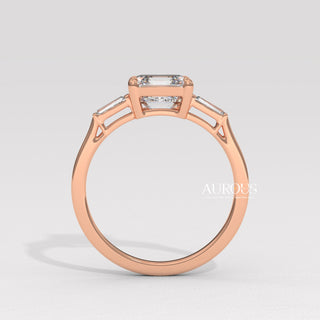 1.50CT Asscher Diamond Three Stone Moissanite Engagement Ring