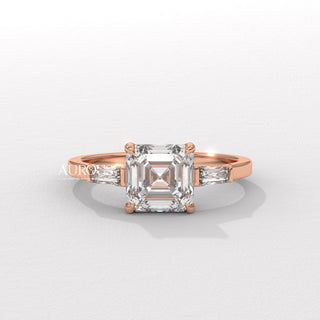 1.50CT Asscher Diamond Three Stone Moissanite Engagement Ring
