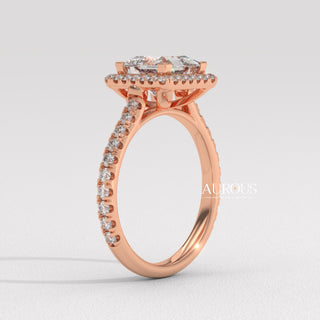 1.0CT Princess Cut Diamond Halo Pave Setting Moissanite Engagement Ring