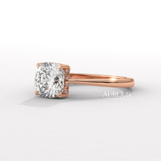 1.0CT Cushion Cut Hidden Halo Moissanite Engagement Ring