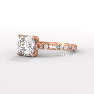 1.0CT Cushion Cut Hidden Halo Setting Moissanite Engagement Ring