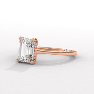2.0CT Emerald Cut Diamond Hidden Halo Setting Moissanite Engagement Ring