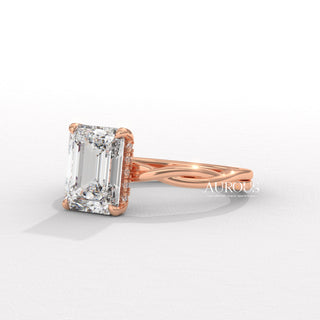 2.50CT Emerald Cut Twisted Hidden Halo Moissanite Engagement Ring