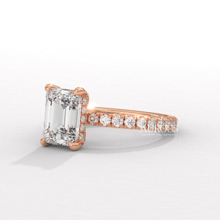 2.0CT Emerald Cut Diamond Pave Setting Moissanite Engagement Ring