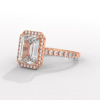 2.0CT Emerald Cut Halo Pave Setting Moissanite Engagement Ring