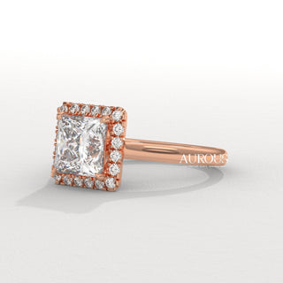 1.0CT Princess Cut Halo Setting Moissanite Engagement Ring