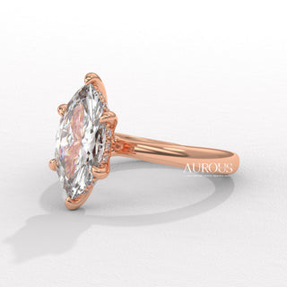 2.0CT Marquise Cut Hidden Halo Diamond Moissanite Engagement Ring