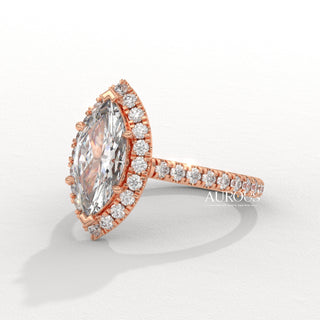 2.0CT Marquise Cut Halo Pave Setting Moissanite Engagement Ring