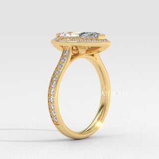 2.0CT Marquise Cut Halo Pave Setting Moissanite Engagement Ring