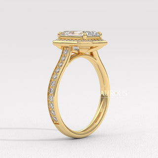 1.50CT Oval Cut Diamond Halo Pave Setting Moissanite Engagement Ring