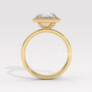 1.0CT Round Cut Halo Pave Setting Moissanite Engagement Ring