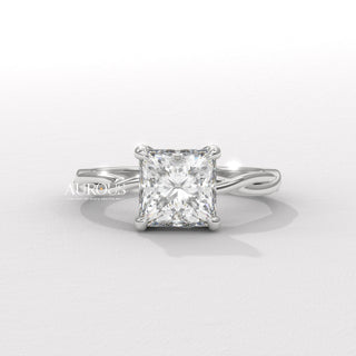 1.50CT Princess Diamond Hidden Halo Twisted Moissanite Engagement Ring