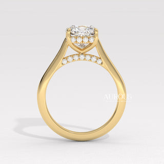1.0CT Cushion Cut Hidden Halo Moissanite Engagement Ring