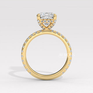 1.0CT Cushion Cut Hidden Halo Setting Moissanite Engagement Ring