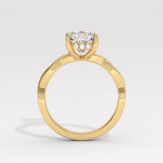 2.0CT Cushion Cut Twisted Hidden Halo Moissanite Engagement Ring