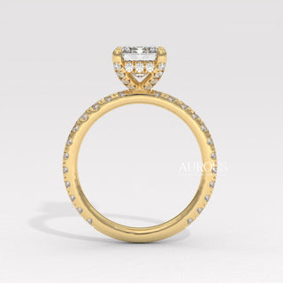 2.0CT Emerald Cut Diamond Pave Setting Moissanite Engagement Ring