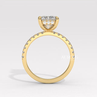 2.50CT Emerald Cut Hidden Halo Pave Setting Moissanite Engagement Ring
