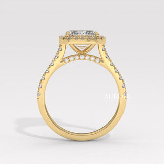 2.0CT Emerald Cut Halo Pave Setting Moissanite Engagement Ring