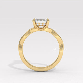 2.50CT Emerald Cut Twisted Hidden Halo Moissanite Engagement Ring