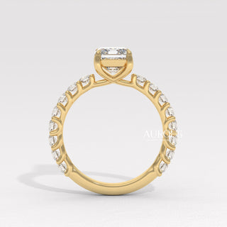 2.0CT Emerald Cut Diamond Pave Setting Moissanite Engagement Ring