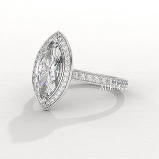 2.0CT Marquise Cut Halo Pave Setting Moissanite Engagement Ring