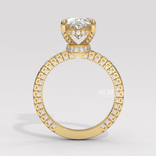 1.50CT Oval Diamond Three Side Pave Setting Moissanite Engagement Ring