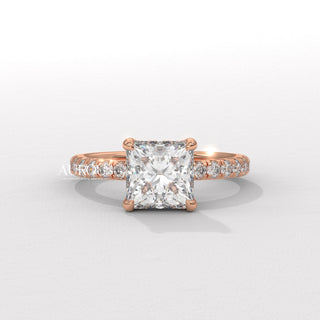 1.50CT Princess Diamond Hidden Halo Pave Setting Engagement Ring