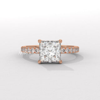 1.0CT Princess Cut Pave Setting Moissanite Engagement Ring