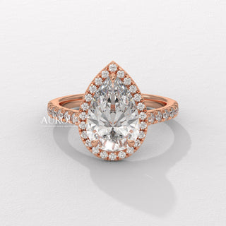 2.0CT Pear Cut Diamond Halo Pave Setting Moissanite Engagement Ring