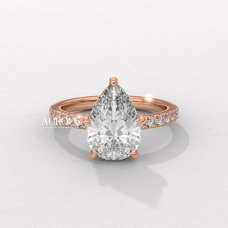 1.50CT Pear Cut Hidden Halo Diamond Moissanite Engagement Ring