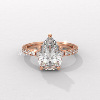 2.0CT Pear Diamond Hidden Halo Pave Setting Moissanite Engagement Ring