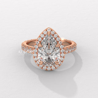 1.50CT Pear Cut Halo Diamond Moissanite Engagement Ring