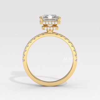 2.0CT Radiant Diamond Hidden Halo Pave Setting Moissanite Engagement Ring