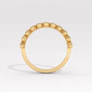 Roudn Diamond Half Eternity Bezel Setting Moissanite Wedding Band