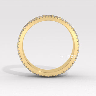 Round & Emerald Cut Diamond Unique Wide Moissanite Wedding Band