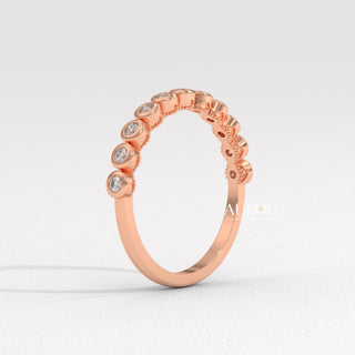 Roudn Diamond Half Eternity Bezel Setting Moissanite Wedding Band