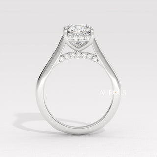 1.0CT Cushion Cut Hidden Halo Moissanite Engagement Ring