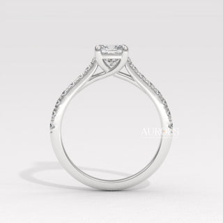1.0CT Cushion Diamond Pave Setting Moissanite Engagement Ring