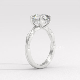 2.0CT Cushion Cut Twisted Hidden Halo Moissanite Engagement Ring