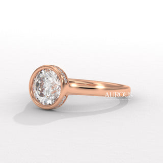 1.0CT Round Diamond Hidden Halo Bezel Setting Engagement Ring