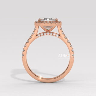 2.0CT Emerald Cut Halo Pave Setting Moissanite Engagement Ring