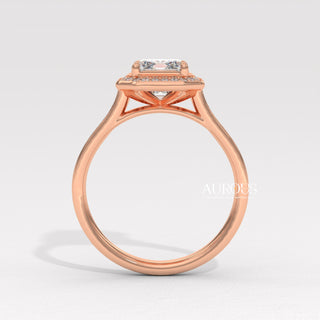 1.50CT Emerald Cut Halo Pave Setting Moissanite Engagement Ring