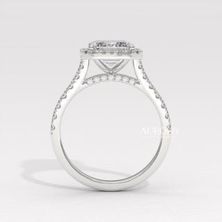 2.0CT Emerald Cut Halo Pave Setting Moissanite Engagement Ring