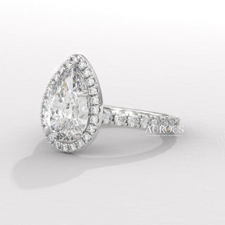 1.50CT Pear Cut Halo Diamond Moissanite Engagement Ring