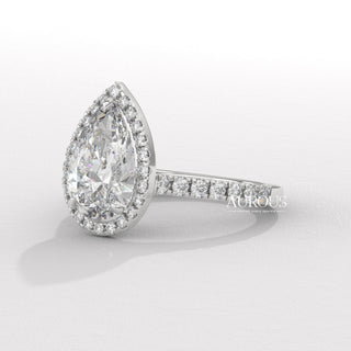 2.0CT Pear Cut Diamond Halo Pave Setting Moissanite Engagement Ring