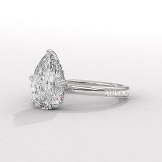 2.0CT Pear Cut Diamond Hidden Halo Setting Moissanite Engagement Ring