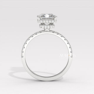 2.0CT Radiant Diamond Hidden Halo Pave Setting Moissanite Engagement Ring